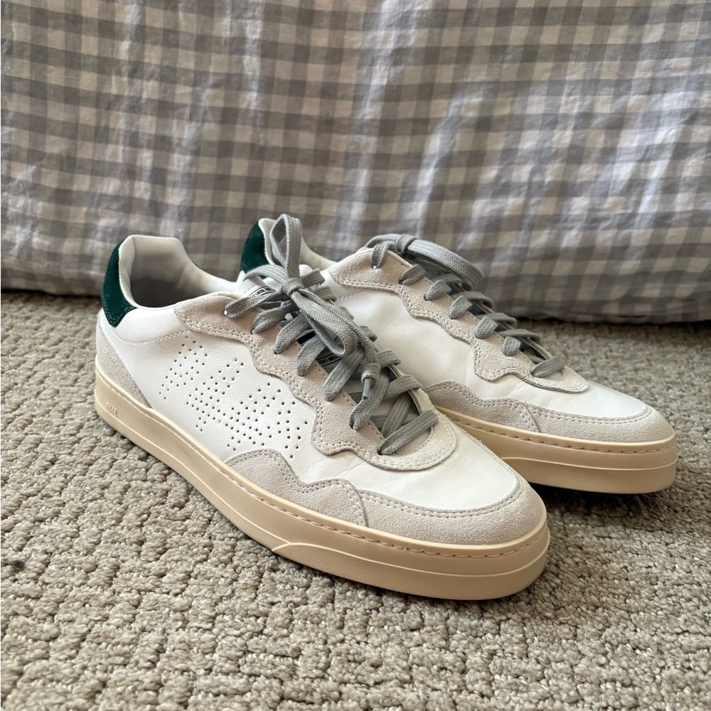 P448 White and Gray Sneakers with Green Accent